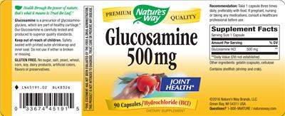 Photo of the Nature's Way Glucosamine 500 mg label