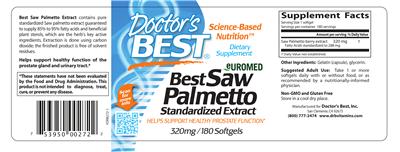 Photo of the Doctor's Best Best Saw Palmetto Standardized Extract 320 mg label