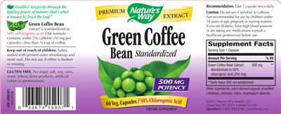 Photo of the Nature's Way Green Coffee Bean 500 mg label