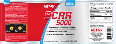 Photo of the MET-Rx BCAA 5000 Unflavored Powder label