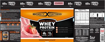 Photo of the Body Fortress Super Advanced Whey Protein Strawberry label