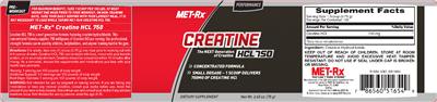 Photo of the MET-Rx Creatine HCl 750 label