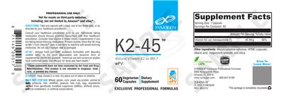 Photo of the XYMOGEN K2-45 label