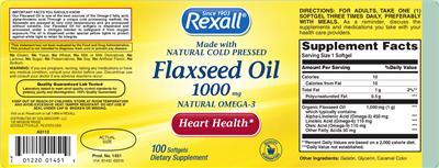 Photo of the Rexall Flaxseed Oil 1000 mg label