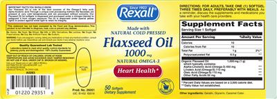 Photo of the Rexall Flaxseed Oil 1000 mg label