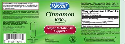 Photo of the Rexall Cinnamon 1000 mg label