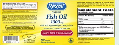 Photo of the Rexall Fish Oil 1000 mg label