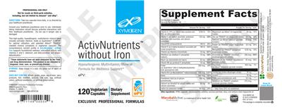 Photo of the XYMOGEN ActivNutrients without Iron label