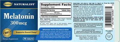 Photo of the Sundown Naturalist Melatonin 300 mcg label