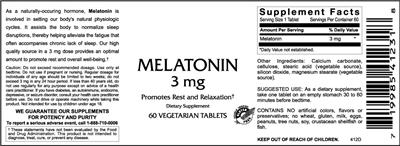 Photo of the VitaCeutical Labs Melatonin 3 mg label