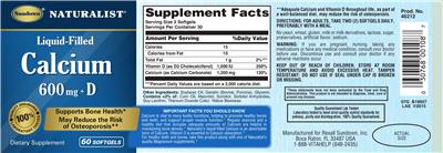 Photo of the Sundown Naturalist Liquid-Filled Calcium 600 mg + D label
