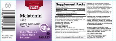 Photo of the Giant Eagle Melatonin 3 mg label