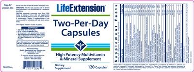 Photo of the Life Extension Two-Per-Day Capsules label