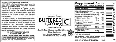 Photo of the VitaCeutical Labs Buffered C 1,000 mg Plus Minerals label