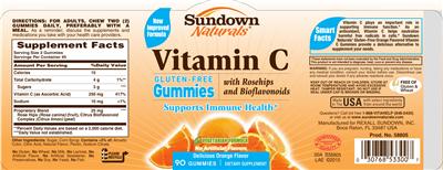 Photo of the Sundown Naturals Vitamin C Delicious With Rosehips And Bioflavonoids Orange Flavor label
