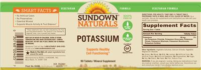 Photo of the Sundown Naturals Potassium label