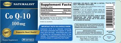 Photo of the Sundown Naturalist Co Q-10 100 mg label