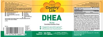 Photo of the Country Life DHEA 25 mg label