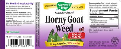 Photo of the Nature's Way Standardized Horny Goat Weed label