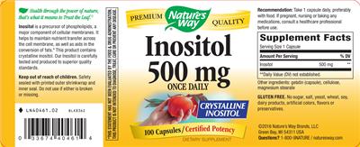 Photo of the Nature's Way Inositol 500 mg label