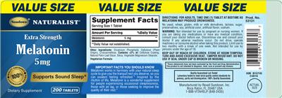 Photo of the Sundown Naturalist Extra Strength Melatonin 5 mg label