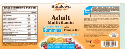 Photo of the Sundown Naturals Adult Multivitamin With Vitamin D3 label