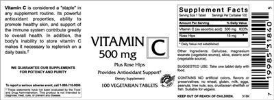 Photo of the VitaCeutical Labs Vitamin C 500 mg label