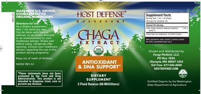 Photo of the Host Defense Mushrooms Chaga Extract label
