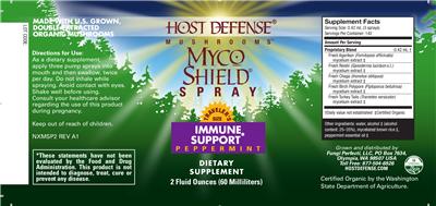 Photo of the Host Defense Mushrooms Myco Shield Spray Peppermint label