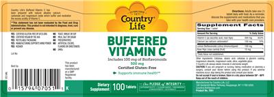 Photo of the Country Life Buffered Vitamin C 500 mg label