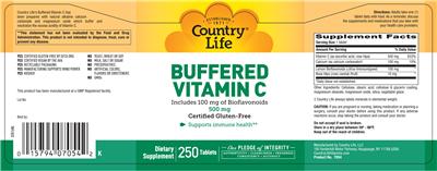 Photo of the Country Life Buffered Vitamin C 500 mg label