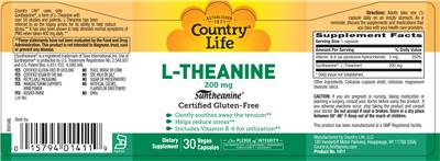 Photo of the Country Life L-Theanine 200 mg label
