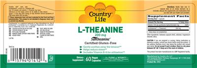 Photo of the Country Life L-Theanine 200 mg label