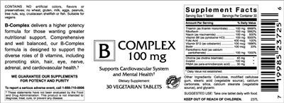 Photo of the VitaCeutical Labs B Complex 100 mg label