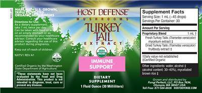 Photo of the Host Defense Mushrooms Turkey Tail Extract label