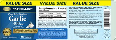 Photo of the Sundown Naturalist Garlic 400 mg label