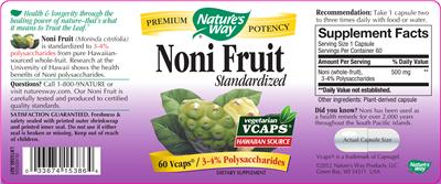 Photo of the Nature's Way Noni Fruit Standardized label