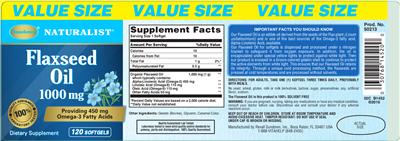 Photo of the Sundown Naturalist Flaxseed Oil 1000 mg label