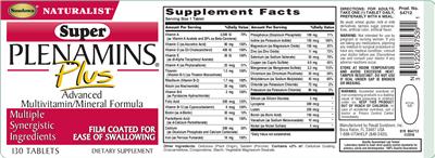 Photo of the Sundown Naturalist Super Plenamins Plus label