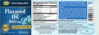 Photo of the Sundown Naturalist Flaxseed Oil 1000 mg label