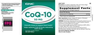Photo of the GNC CoQ-10 50 mg label
