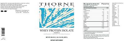Product label for Whey Protein Isolate Vanilla