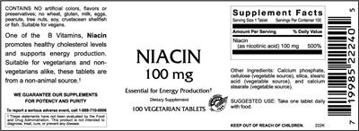 Photo of the VitaCeutical Labs Niacin 100 mg label