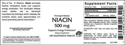 Photo of the VitaCeutical Labs Niacin 500 mg label