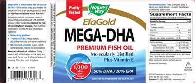 Photo of the Nature's Way EfaGold Mega-DHA label