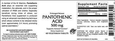 Photo of the VitaCeutical Labs Pantothenic Acid 500 mg label