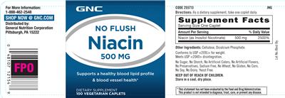 Photo of the GNC No Flush Niacin 500 mg label