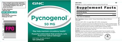 Photo of the GNC Pycnogenol 50 mg label