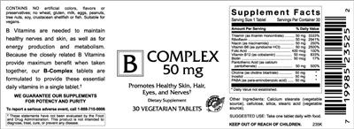 Photo of the VitaCeutical Labs B Complex 50 mg label