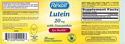 Photo of the Rexall Lutein 20 mg With Zeaxanthin label